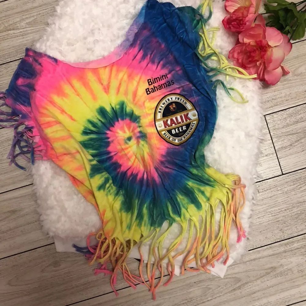 Kalik Tye Dye fringe Bahama Ripped cropped T-shirt